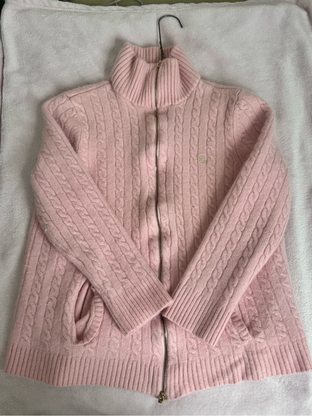 Lauren Ralph Lauren Pale Pink Cable-Knit Zip Turtleneck Sweater